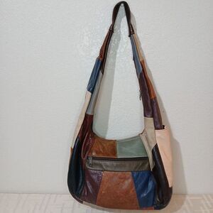 Mexico Leather Patchwork Shoulder Purse Hobo Bag Multi Colored Leather